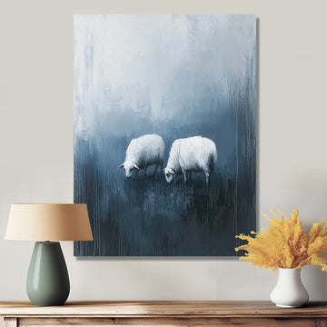 Minimalism Sheep In The Rain - White Sheep Wall Art